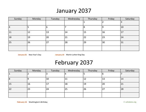 Printable Bi Monthly 2037 Calendar