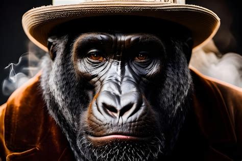 Premium Ai Image A Gorilla Wearing A Hat And A Hat
