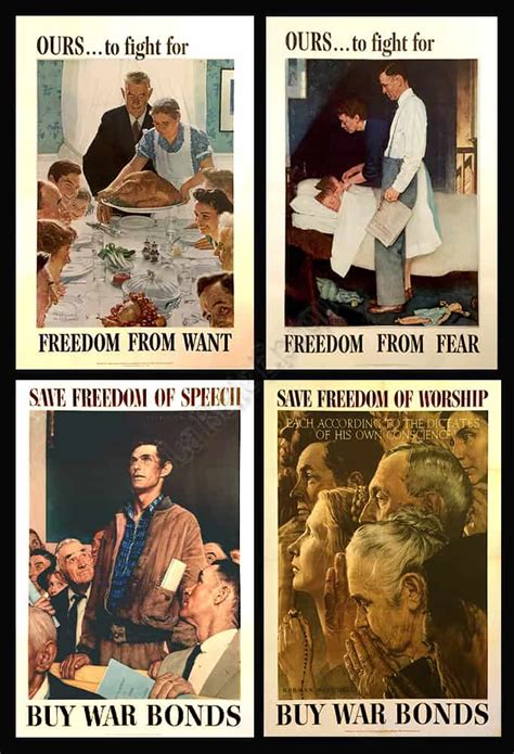 Complete Set Of Four Freedoms Posters By Norman Rockwell 1943