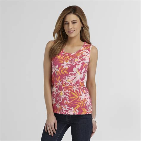 Basic Editions Womens Tank Top Floral Print
