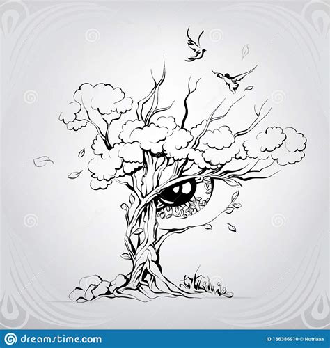 Silhouette Of The Eye In Tree Vector Illustration Stock Vector