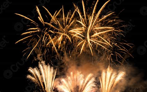 Explosion Of Golden Fireworks At Night Sky Stock Photo 131541