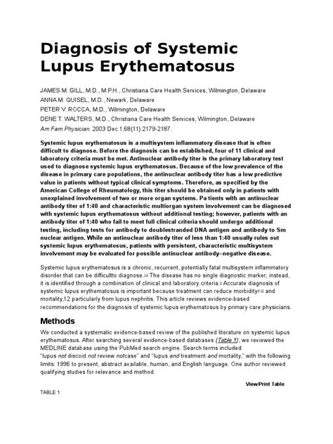 Diagnosis Of Systemic Lupus Erythematosus Systemic Lupus