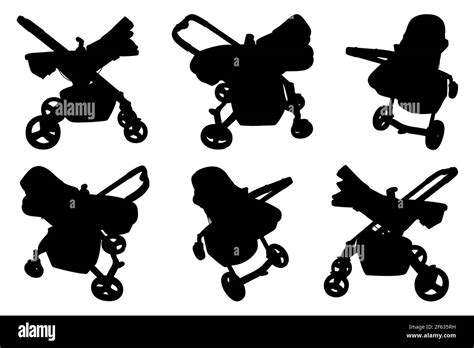 Collection Of Different Baby Strollers Isolated On White Stock Photo