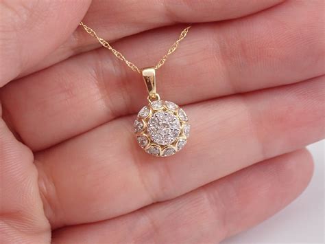 14k Yellow Gold Diamond Cluster Pendant Necklace Chain 18 Free Shipping