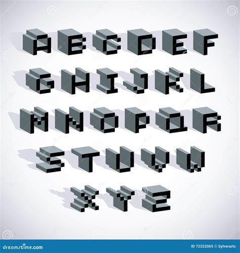 Cybernetic 3d Alphabet Letters Pixel Art Digital Typescr Stock