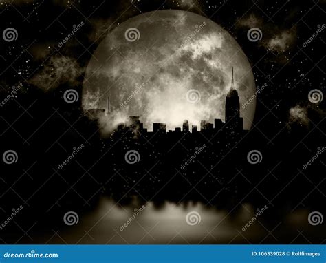 Full Moon Night City Stock Photo Image Of Business 106339028