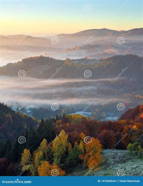 Majestic Autumn Rural Landscape Interesting Sunrise A View From The