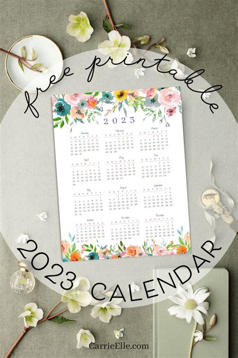 Free Printable 2023 Year At A Glance Floral Calendar Happy Planner