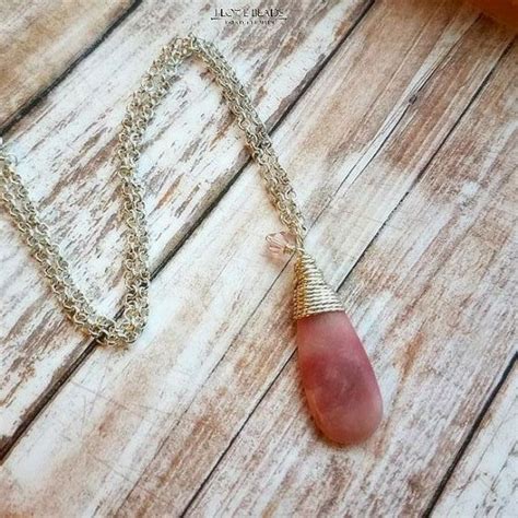 Pink Opal Necklace Opal Necklace Pink Stone Wire Etsy Pink Opal