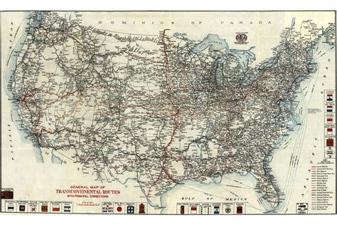Us Transcontinental Railroads Antique Map 1918 Custom Printed To