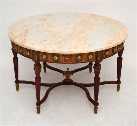 Antique French Style Circular Marble Top Coffee Table With Limoges