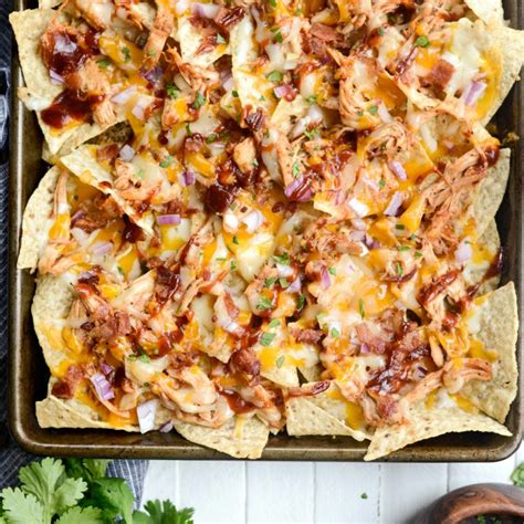 Cook the chicken with salt, pepper, garlic powder, and chili powder for two to three minutes. Sheet Pan BBQ Chicken Nachos - Simply Scratch