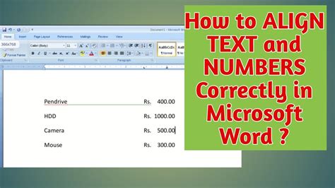 How To Align Text And Numbers Correctly In Microsoft Word Youtube