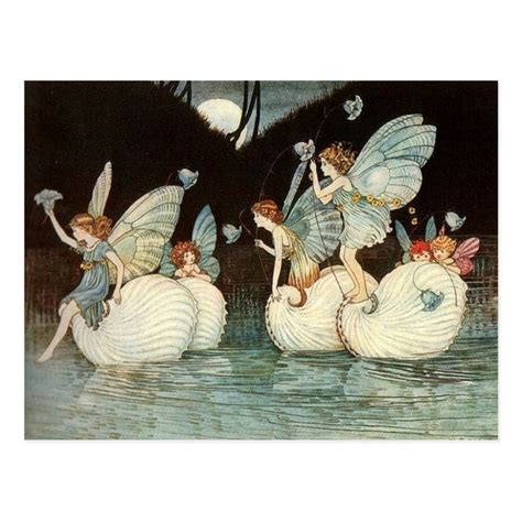 Vintage Illustration Fairies At Night Postcard Fairy Art