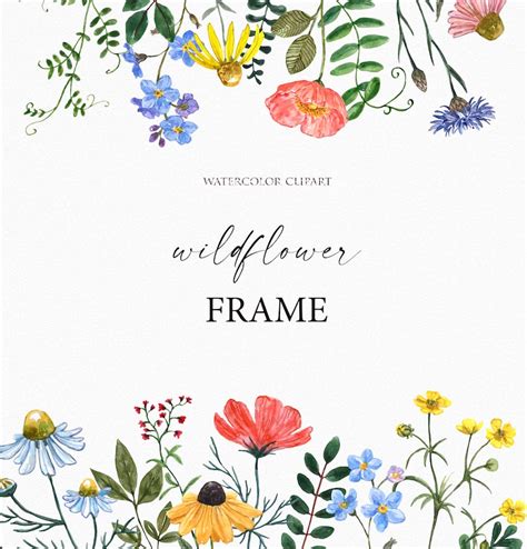 Floral Frame Wildflower Border Clipart Watercolor Clip Art Etsy