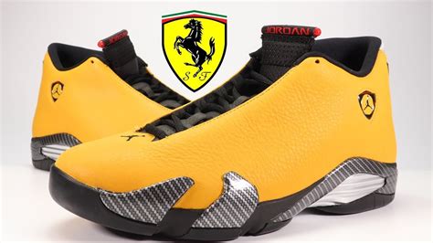 The same shade appears on the midsole and the rubber outsole. AIR JORDAN 14 YELLOW FERRARI (REVERSE FERRARI) REVIEW - YouTube
