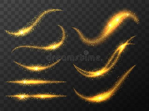 Magic Vector Waves With Sparkle And Glitter Stardust Isolated On Black