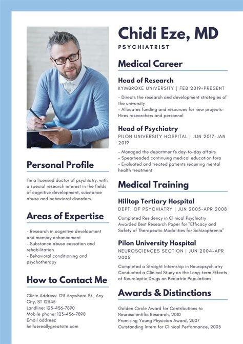 Blue And Dark Blue Psychiatrist Medical Resume Templates By Canva