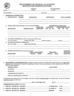 Successful applicants for promotion are expected to have positive student evaluations that suggest no evident shortcomings. Fillable Online Promotion Recommendation Form - Academic ...