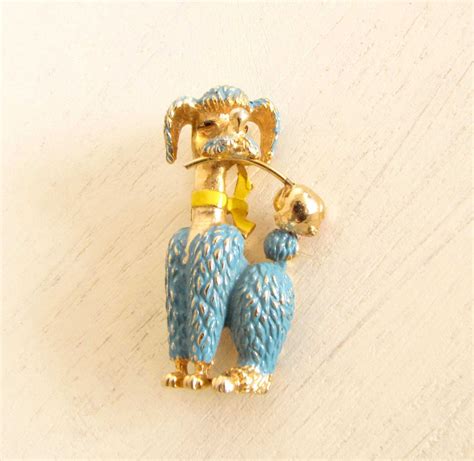 Vintage Gold Blue Poodle Brooch Pin Etsy Poodle Jewelry Vintage