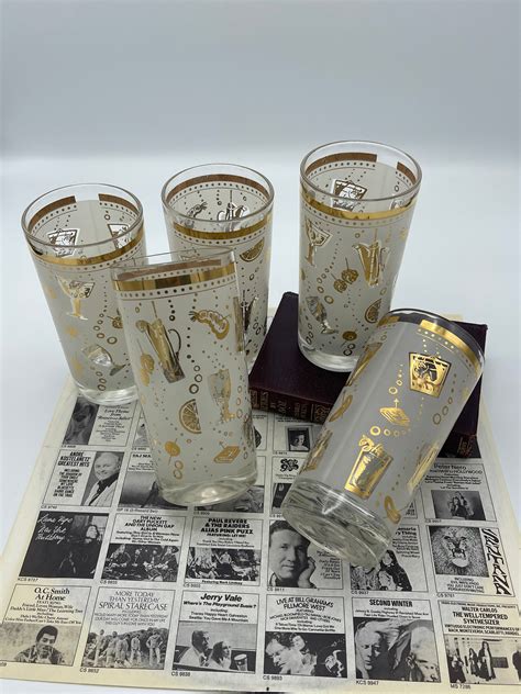 Vintage Hazel Atlas Drinking Glasses Frosted Gold S Etsy