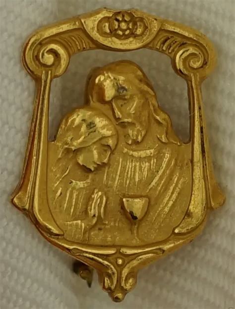 Vintage First Holy Communion Pin Catholic Jesus And Child Souvenir 1st