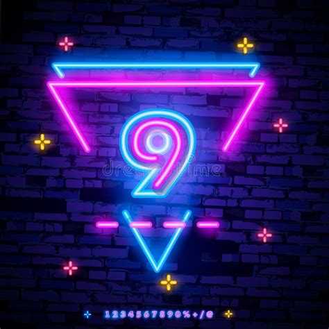 Number Nine Symbol Neon Sign Vector Ninth Number Nine Template Neon
