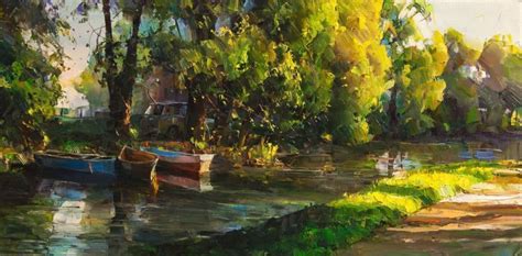 River Boats By Vityar83 Scenery Paintings Oil Painting