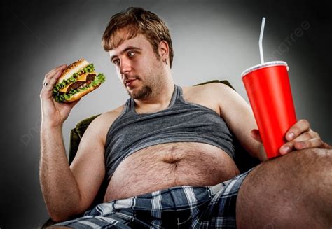 Hombre Gordo Comiendo Hamburguesa Sentado En Un Sill N De Comida R Pida Fondos E Imagen Para