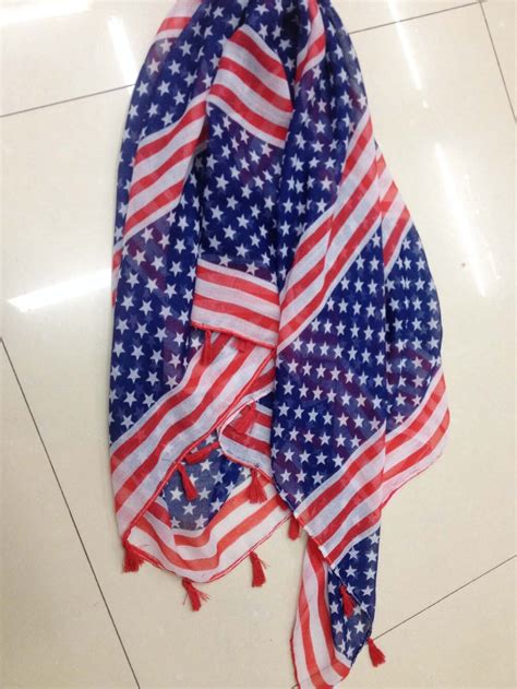 Fashion Hot Sale Us Flag Scarf The America Flag Tassel Bandana Shawls
