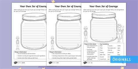 A Recipe For A Jar Of Courage Differentiated Worksheet Activity Sheets