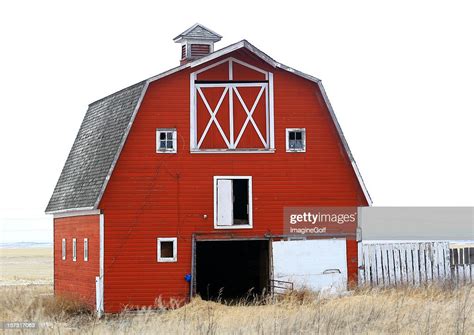 Classic Old Red Barn On The Great Plains In Winter High Res Stock Photo