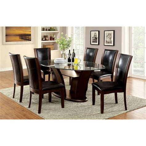 Furniture Of America Lavelle 7 Piece Tempered Glass Top Dining Table