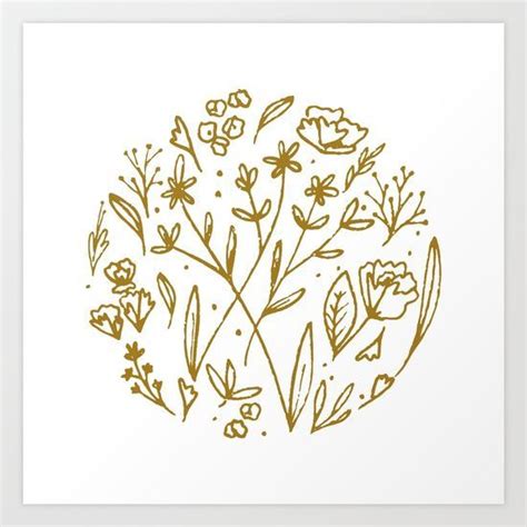 Golden Wildflowers Illustration Mustard Yellow Rustic Floral Print