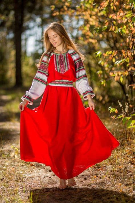 traditional russian long sleeve linen sarafan daria casual russian linen red dress summer