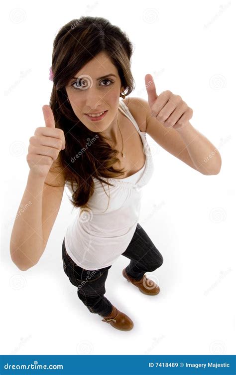 Beautiful Woman Showing Two Thumbs Up Stock Image Image Of Body Fashion