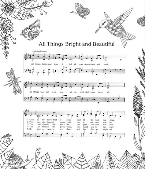 Printable All Things Bright And Beautiful Lyrics Canvas Titmouse