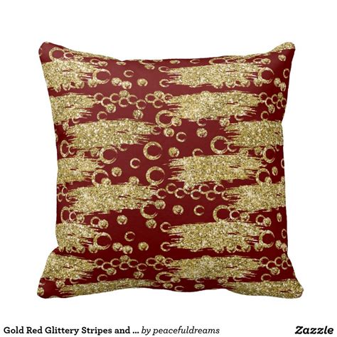 Gold Red Glittery Stripes And Circles Pillows Custom Throw Pillow