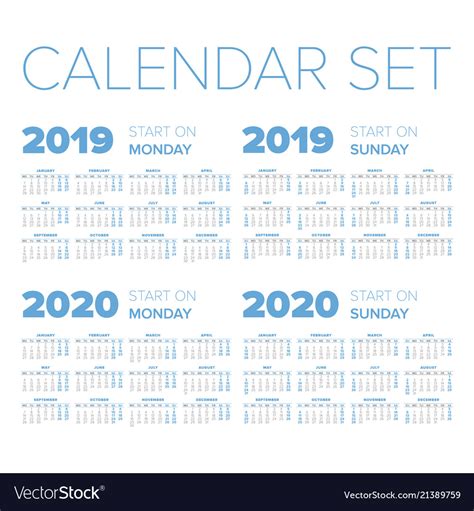 Simple Calendar For 2019 2020 2021 Stock Vector Colourbox