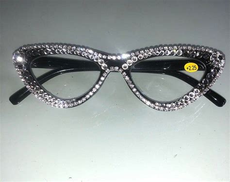 Optical Beauty Black Rhinestone Eyeglass Frames Wswarovski Crystals Strength 300 And 325