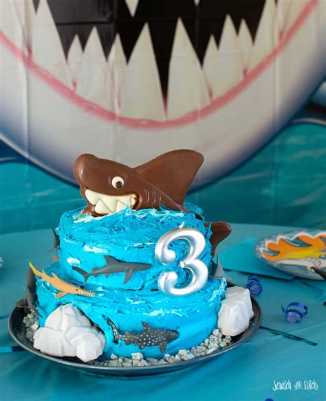 Shark Birthday Party Cake Decorations And Games Scratch And Stitch
