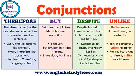 Conjunctions Therefore But Despite Unlike English Study Here