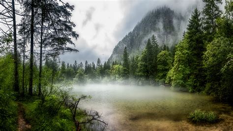 Desktop Wallpapers Austria Obertraun Fog Nature Mountain 1366x768