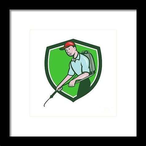 Pest exterminator cartoon 1 of 1. Pest Control Exterminator Spraying Crest Cartoon Framed ...