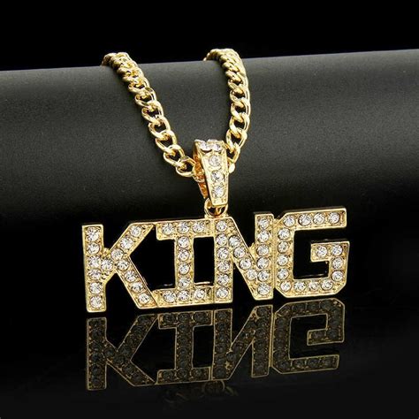 Iced Out 18k Gold Plated King Chain Cz Mens Pendant Etsy Australia