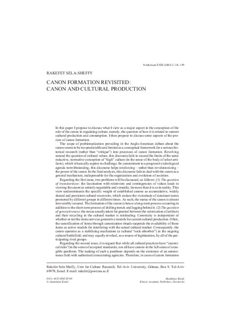 Pdf Canon Formation Revisited Canon And Cultural Production