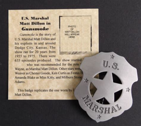 Gunsmoke Us Marshal Badge Matt Dillon Dodge City Western Boxed Ebay
