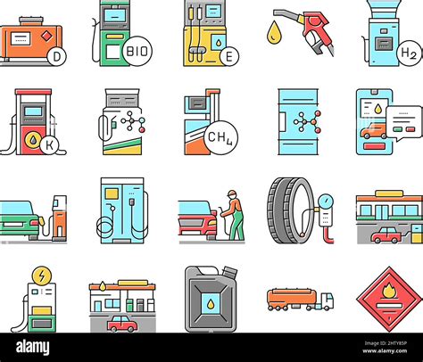 Gas Station Refueling Equipment Icons Set Vector Stock Vector Image
