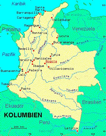 Durch klicken auf die karte oder diesen link können sie sie öffnen, drucken oder herunterladen: Karte von Kolumbien